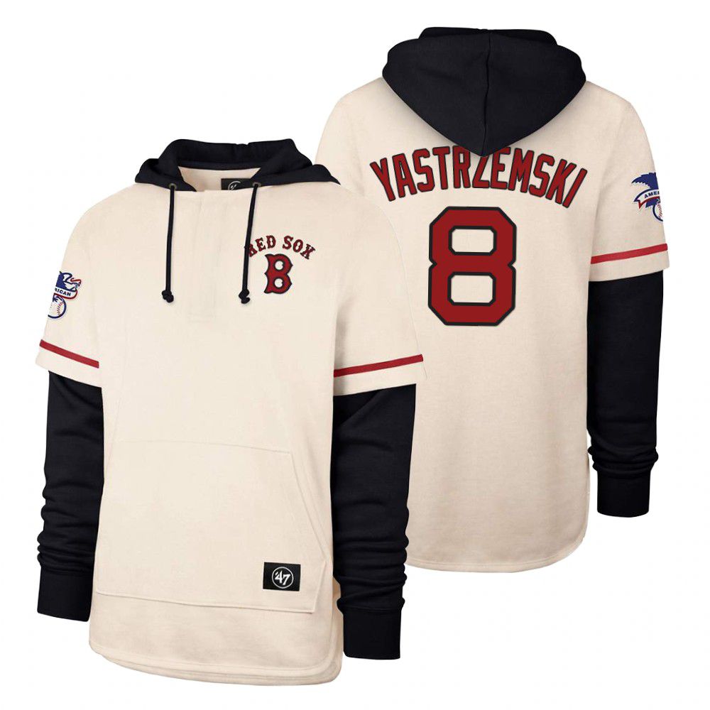 Men Boston Red Sox #8 Yastrzemski Cream 2021 Pullover Hoodie MLB Jersey